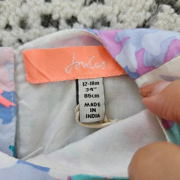 Joules Baby Ruffle Romper in Bue and Purple Print Aize 12-18 Months - Picture 2 of 5